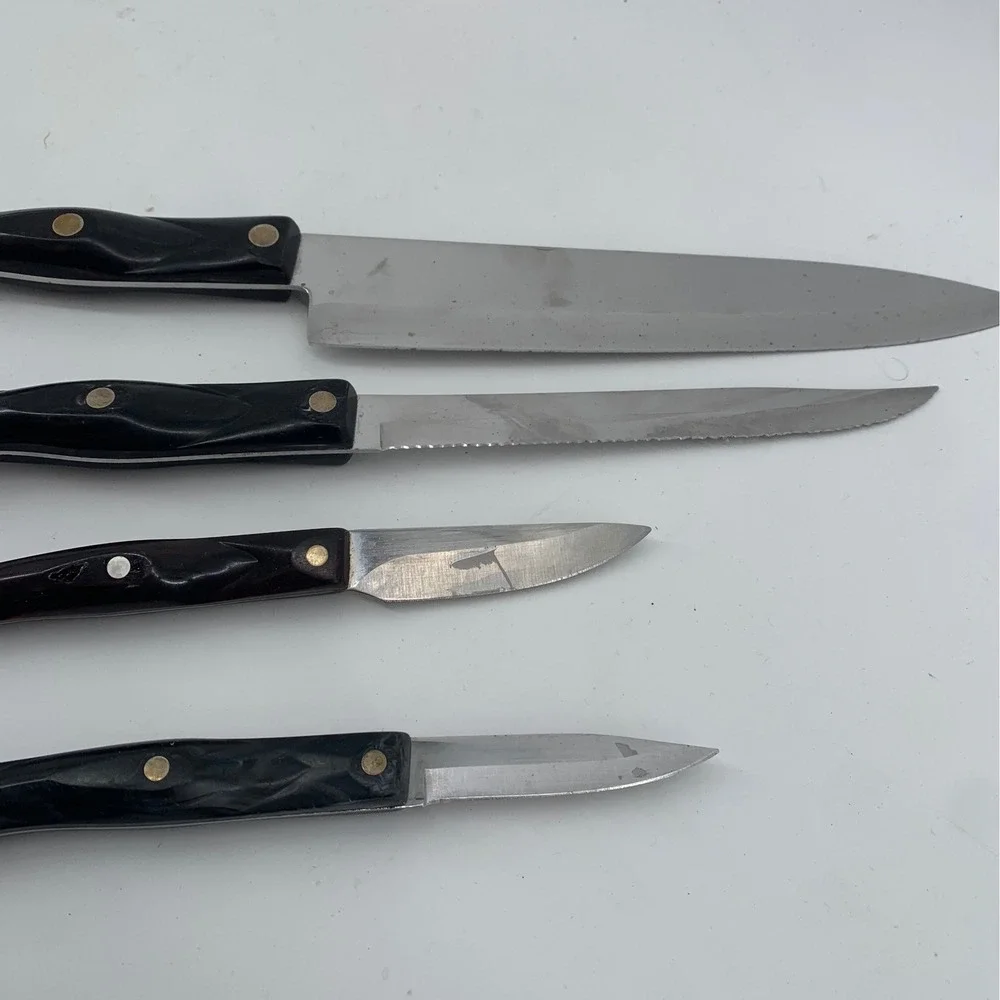 Cutco Knife Set 4 Piece 1725 Chef 1729 Serrated 1720 Paring Brown USA Made